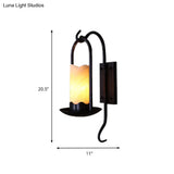 Vintage Marble Bronze Cylinder Sconce Light For Balcony With Rectangle Backplate