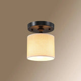 Vintage Metal 1-Light Small Stairway Semi Flush Mount Ceiling Light Bronze / Cylinder