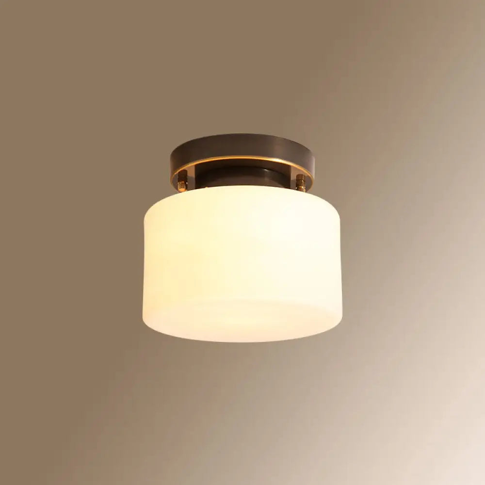 Vintage Metal 1-Light Small Stairway Semi Flush Mount Ceiling Light Bronze / Drum