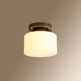 Vintage Metal 1-Light Small Stairway Semi Flush Mount Ceiling Light Bronze / Drum