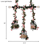 Vintage Metal 3-Head Island Ceiling Light With Flower Decor - Black