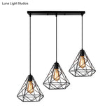 Vintage Metal 3-Light Black Diamond Ceiling Chandelier For Dining Room Pendant Lighting With