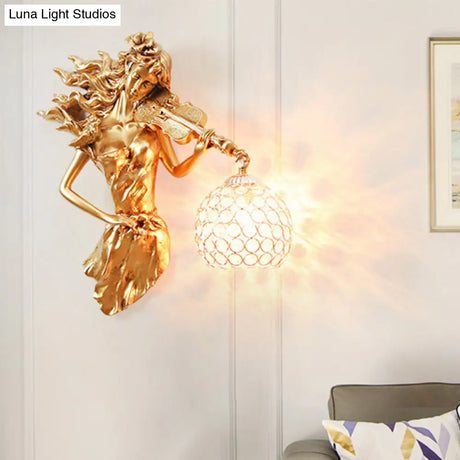 Vintage Metal And Crystal Dome Wall Sconce Light - White/Gold | Girl Decoration