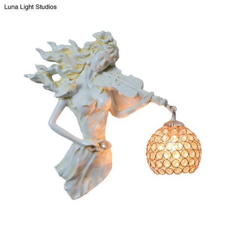 Vintage Metal And Crystal Dome Wall Sconce Light - White/Gold | Girl Decoration