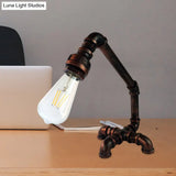 Vintage Metal Bare Bulb Desk Light With Cross Pipe Base - Rust/Black Bedroom Table Lamp