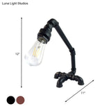 Vintage Metal Bare Bulb Desk Light With Cross Pipe Base - Rust/Black Bedroom Table Lamp