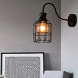 Vintage Metal Bird Cage Wall Mount Sconce With Gooseneck Arm - Black