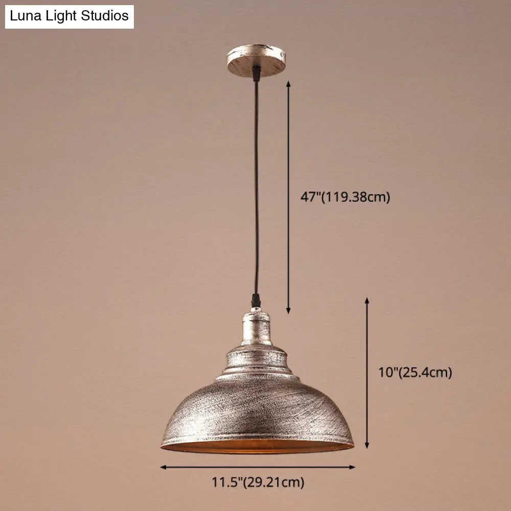 Vintage Metal Bowl Pendant Light With Painted Shade - Hanging Ceiling Fixture