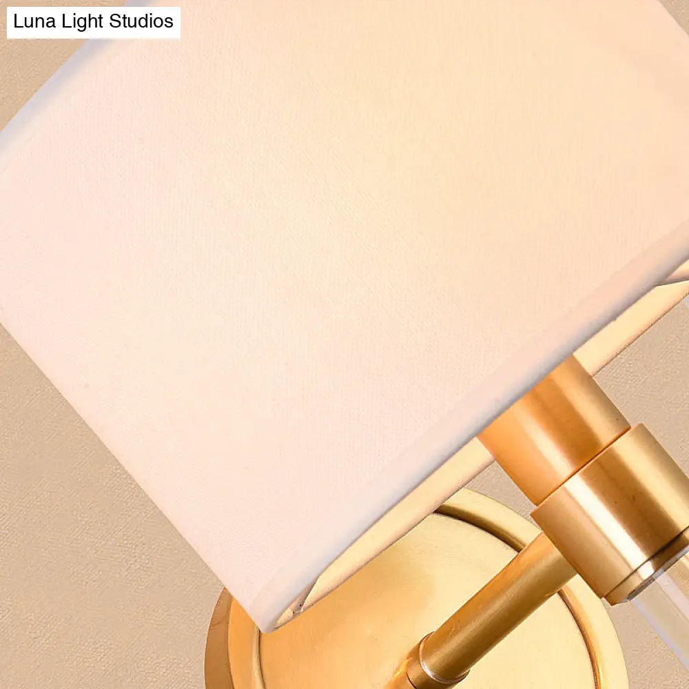 Vintage Metal Brass Drum Wall Lamp With White Fabric Shade - Ideal For Study Room