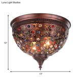 Vintage Metal Ceiling Light With Crystal Bead In Weathered Copper - 2-Light Flush Mount Fixture