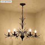 Vintage Metal Chandelier With Exposed Bulbs | 3/6/9 Lights Black Finish Crystal Draping