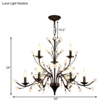 Vintage Metal Chandelier With Exposed Bulbs | 3/6/9 Lights Black Finish Crystal Draping