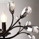 Vintage Metal Chandelier With Exposed Bulbs | 3/6/9 Lights Black Finish Crystal Draping