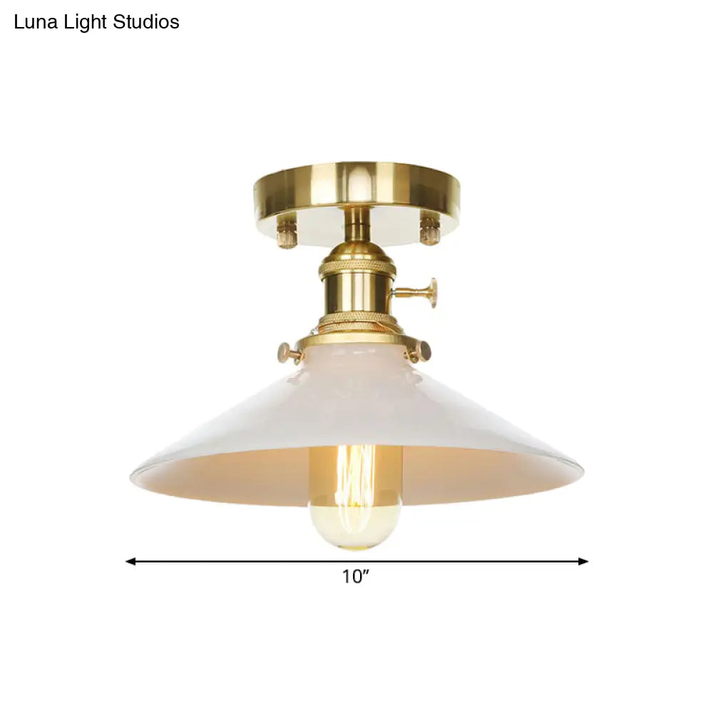 Vintage Metal Cone Ceiling Light Fixture - White Semi Flush Mount For Kitchen