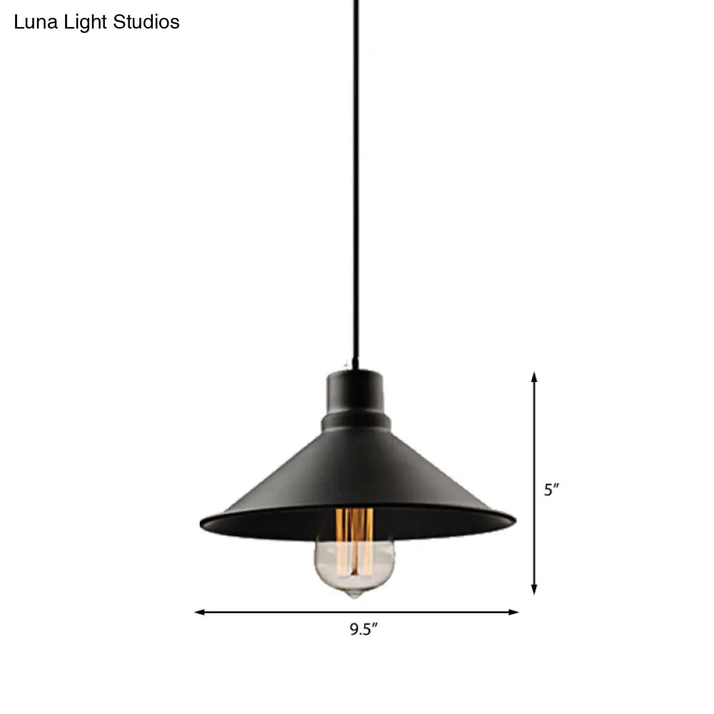 Vintage Metal Conic Hanging Ceiling Light - Stylish Retro Pendant For Dining Table Black Finish