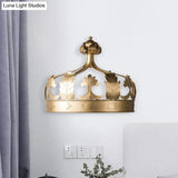 Vintage Metal Crown 3-Light Wall Sconce In Grey/Gold - Bedroom Wall-Mounted Lighting