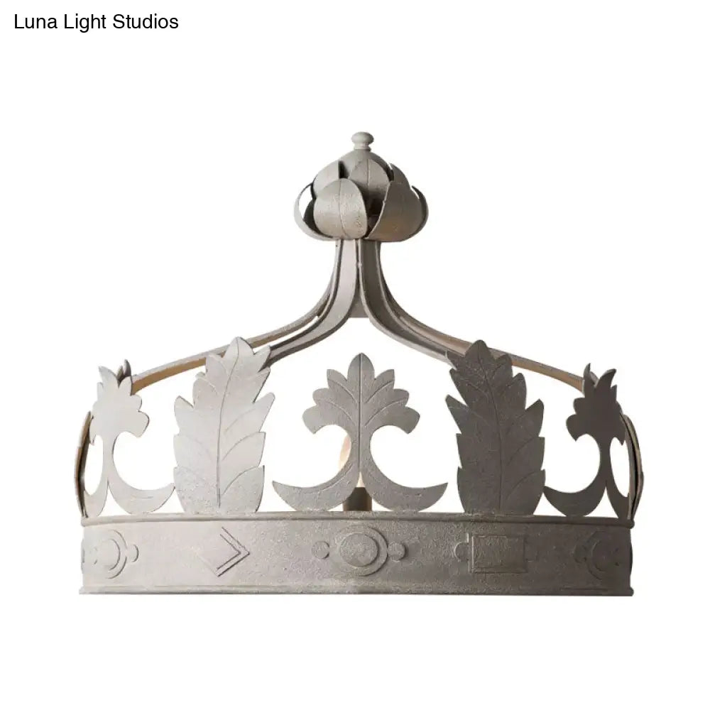 Vintage Metal Crown 3-Light Wall Sconce In Grey/Gold - Bedroom Wall-Mounted Lighting
