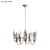 Vintage Metal Curved Arm Pendant Chandelier With 5 Bulbs - Gold Finish Ceiling Suspension Light