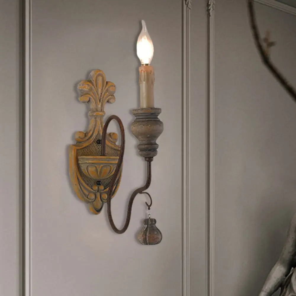Vintage Metal Distressed Wood Wall Lamp With Curved Arms - 1/2 Lights Perfect For Dining Room Sconce