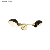 Vintage Metal Dome Vanity Light Fixture With Dual Bulbs Wall Mount Bathroom Lamp In Black/Brass