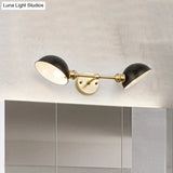 Vintage Metal Dome Vanity Light Fixture With Dual Bulbs Wall Mount Bathroom Lamp In Black/Brass