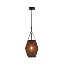 Vintage Metal Hanging Ceiling Lamp In Brown - Head Pendant Lighting With Pentagon Mesh Screen