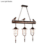 Vintage Metal Island Lighting: 3-Light Caged Shade Pendant For Bedroom Or Kitchen In Rust Finish