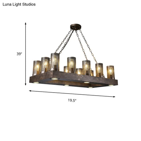 Vintage Metal Island Pendant Light Fixture - Cylinder Design With 18 Lights In Bronze/Black