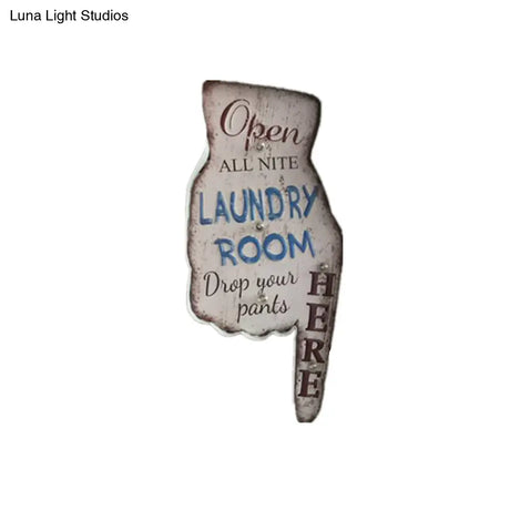 Vintage Metal Led Night Light For Laundry Shop - Direction Arrow Signage Wall Lighting