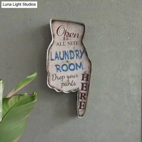 Vintage Metal Led Night Light For Laundry Shop - Direction Arrow Signage Wall Lighting