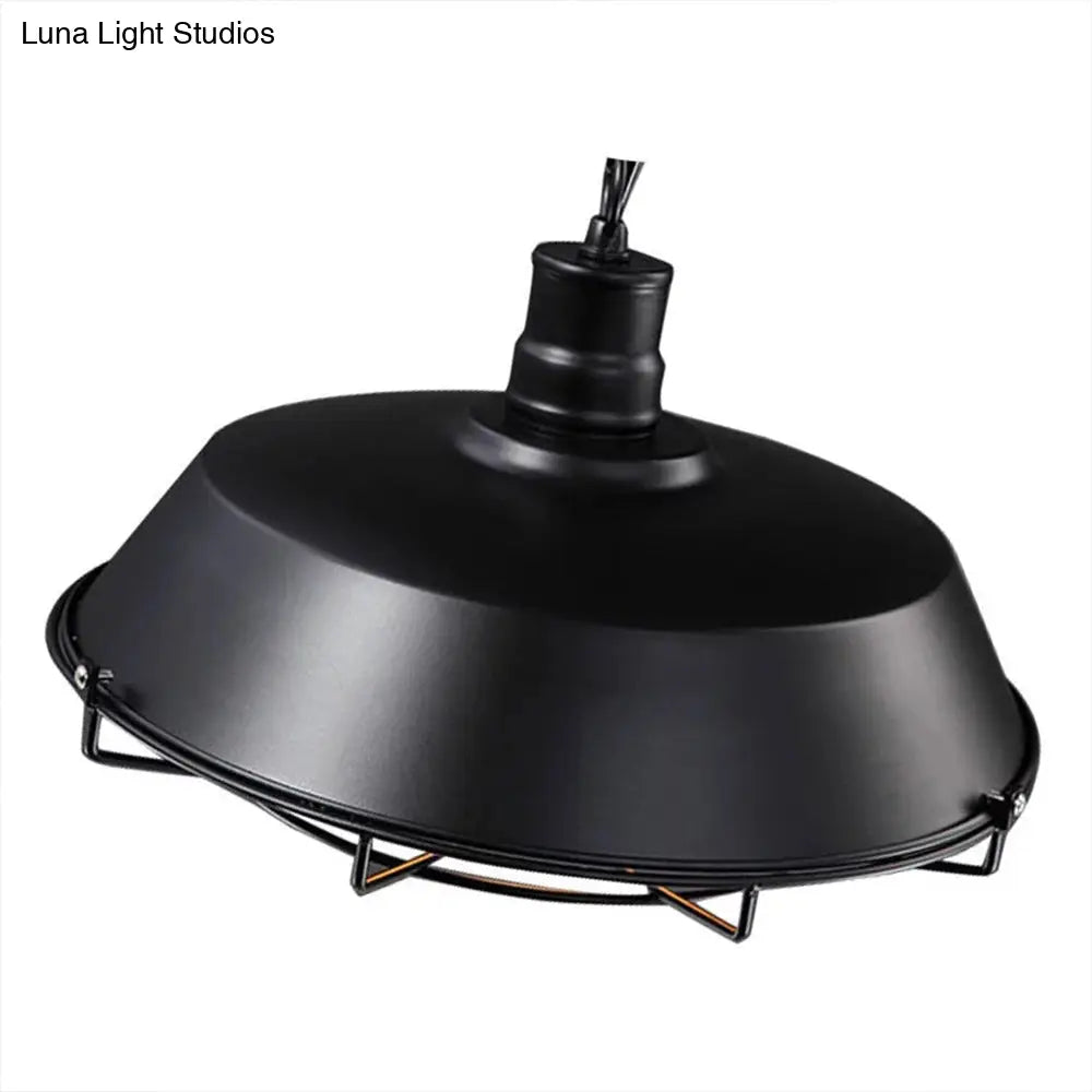 Vintage Metal Pendant Light For Commercial Use With Black Cage Shade