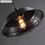 Vintage Metal Pendant Light For Commercial Use With Black Cage Shade