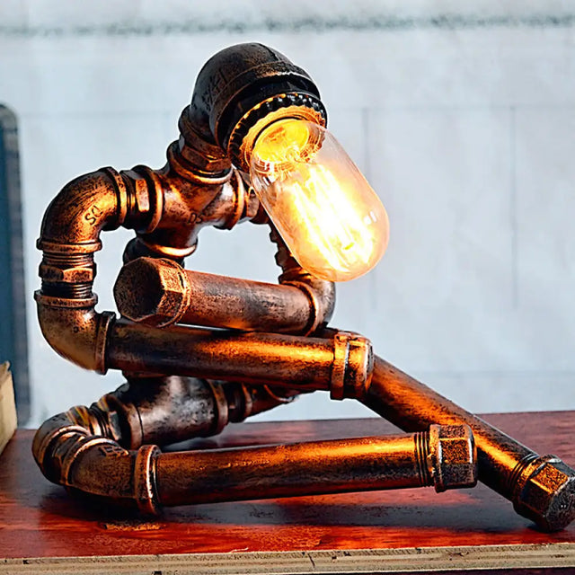 Vintage Metal Robot Task Lamp: Single Bulb Night Table Light For Study Room Rust Finish