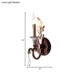 Vintage Metal Rust Sconce Lamp With Exposed Bulb And Crystal Drop - 1-Light Wall Mounted Lighting