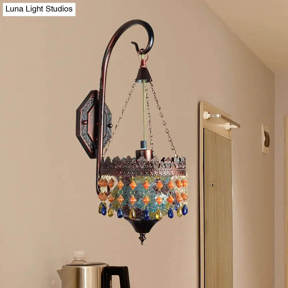 Vintage Metal Rust Sconce Light With Crystal Accent - Wall Mounted Lamp For Living Room