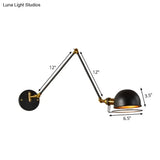 Vintage Metal Single Black Wall Mounted Light With Wire Guard - Extendable Bowl Restaurant Lamp
