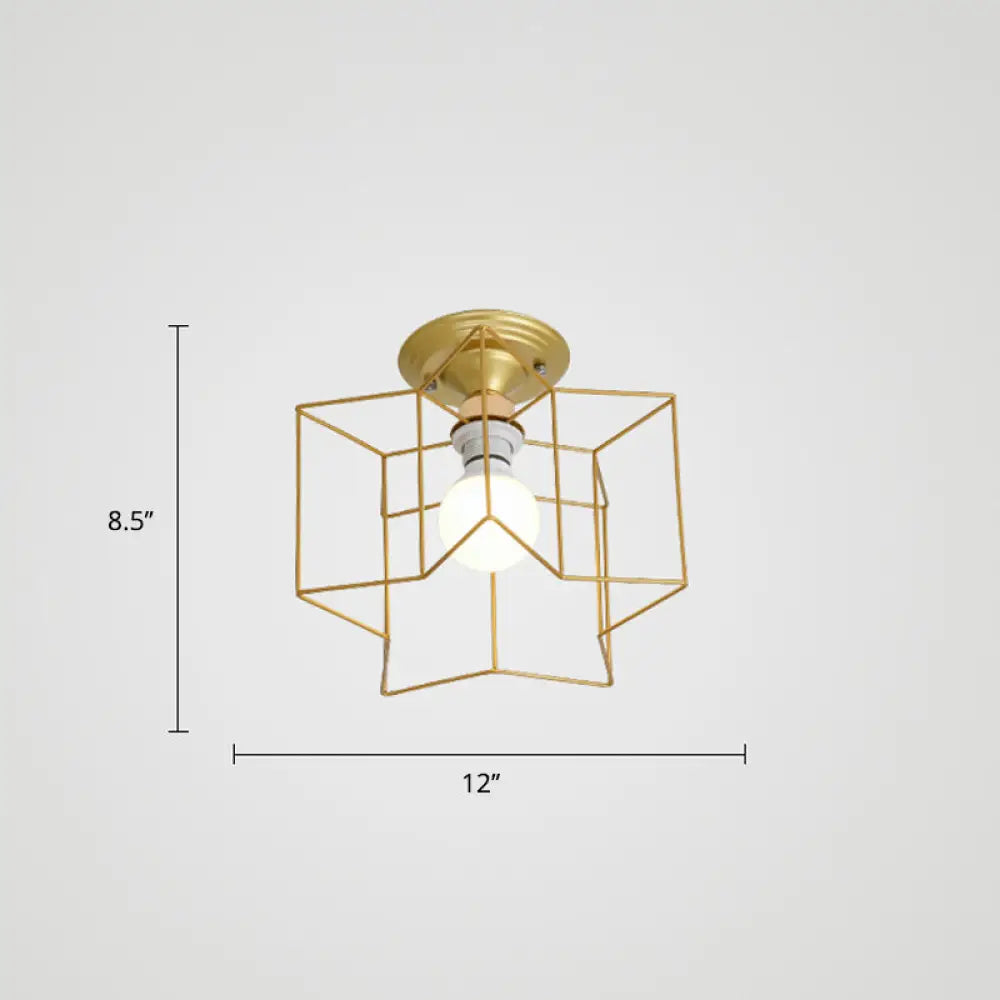 Vintage Metal Star Shaped Bedroom Ceiling Lamp - Semi Flush Mount With 5 Bulbs 1 / Gold