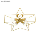 Vintage Metal Star Shaped Bedroom Ceiling Lamp - Semi Flush Mount With 5 Bulbs