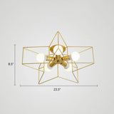 Vintage Metal Star Shaped Bedroom Ceiling Lamp - Semi Flush Mount With 5 Bulbs / Gold