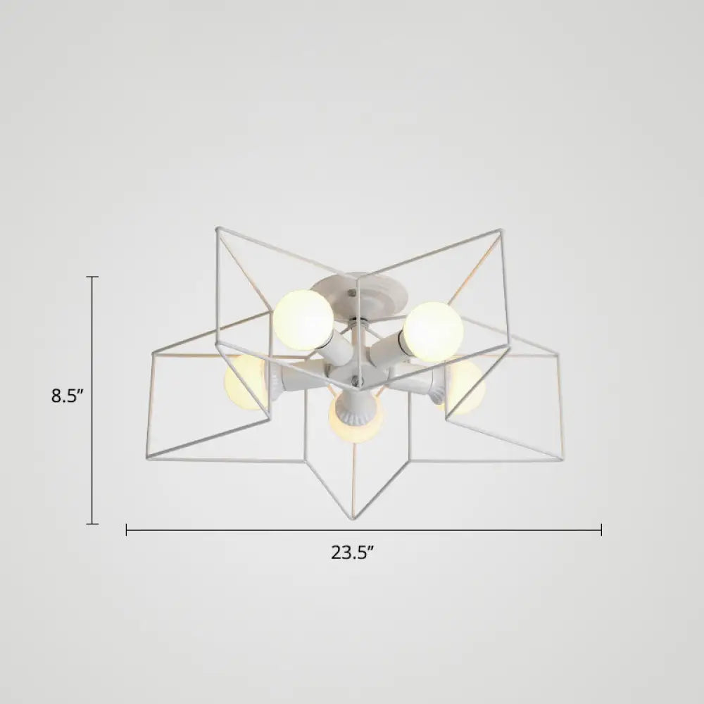 Vintage Metal Star Shaped Bedroom Ceiling Lamp - Semi Flush Mount With 5 Bulbs / White