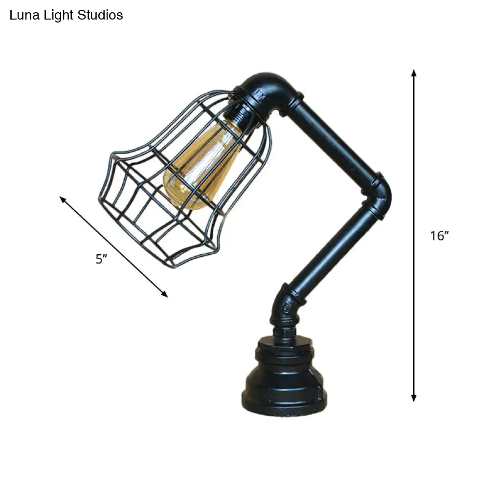 Vintage Metal Table Lamp - Industrial Black Cage Design For Coffee Shops And More