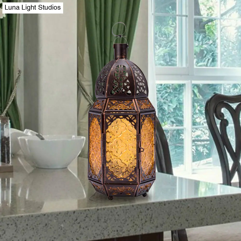 Vintage Metal Table Lamp With Lantern Design - 1-Light Coffee Shop Desk Lighting In Rust Finish And