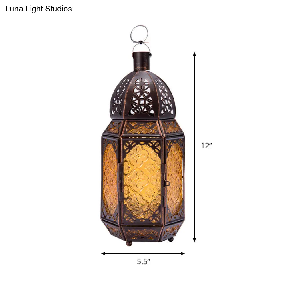 Vintage Metal Table Lamp With Lantern Design - 1-Light Coffee Shop Desk Lighting In Rust Finish And