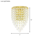Vintage Metal Tapered Wall Mount Light Sconce With Clear Crystal Draping - 10/15 W 1 Bulb Elegant