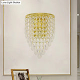 Vintage Metal Tapered Wall Mount Light Sconce With Clear Crystal Draping - 10/15 W 1 Bulb Elegant