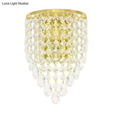 Vintage Metal Tapered Wall Mount Light Sconce With Clear Crystal Draping - 10/15 W 1 Bulb Elegant