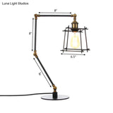 Vintage Metal Trapezoid Cage Table Lamp With Adjustable Arm - Black/Brass Finish