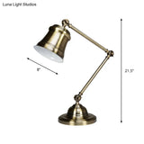 Vintage Metal Trumpet Shade Desk Reading Lamp - Single Gold Finish Task Light With Adjustable Arm