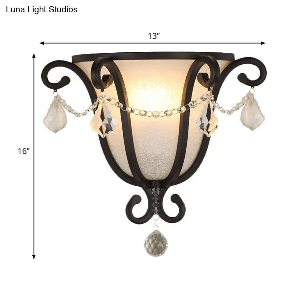 Vintage Metal Urn Wall Mount Sconce Light In Black/Weathered Bronze For Stairway
