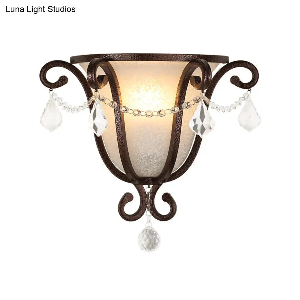 Vintage Metal Urn Wall Mount Sconce Light In Black/Weathered Bronze For Stairway